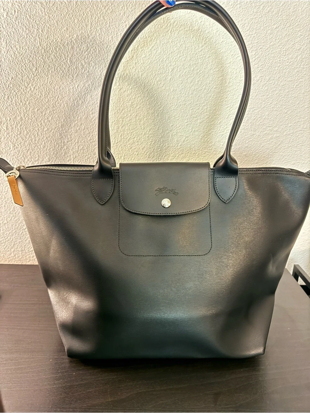 Longchamp Black Coated Canvas Tote-Large
